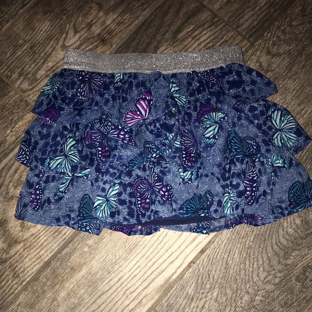 Blue Butterfly Ruffled Skirt w/ Silver Waistband